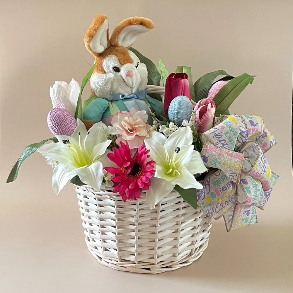 Easter Bunny Floral Arrangement Spring Basket Centerpiece